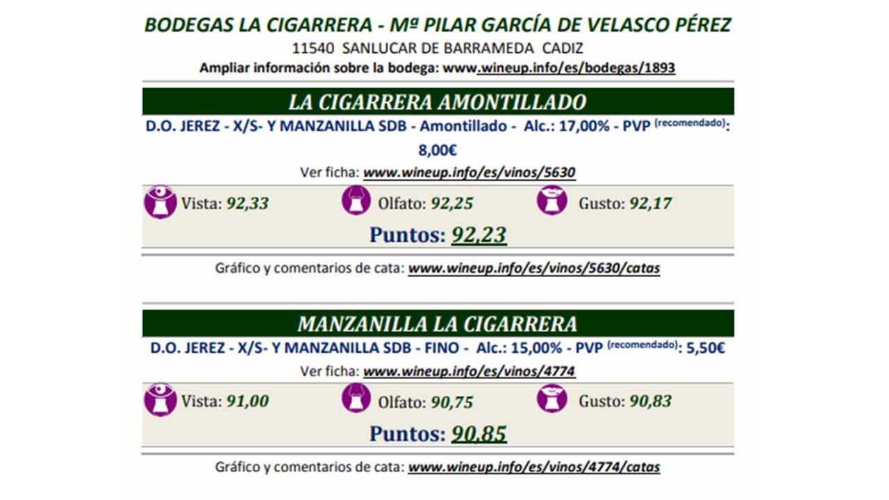 Puntuaciones Manzanilla y Amontillado en la Gua de Vinos Wine Up 2019